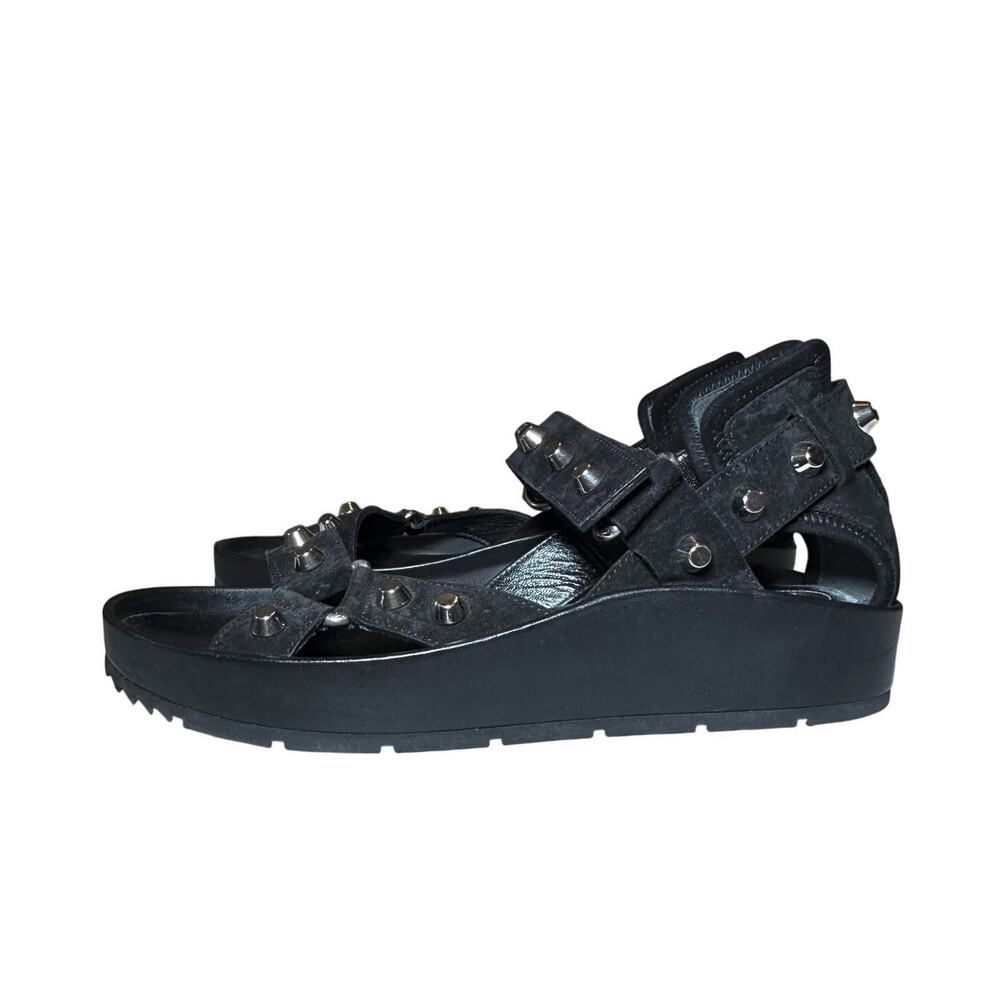 Balenciaga Black Leather Suede Arena Studded Flatform Sandals 37.5 Italy